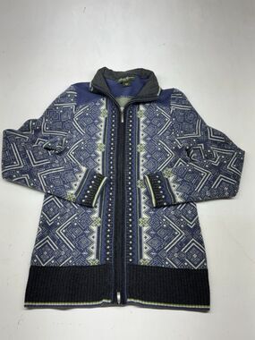 Eddie Bauer Merino Wool Full Zip Sweater Nordic Geometric Fair Isle READ DESC